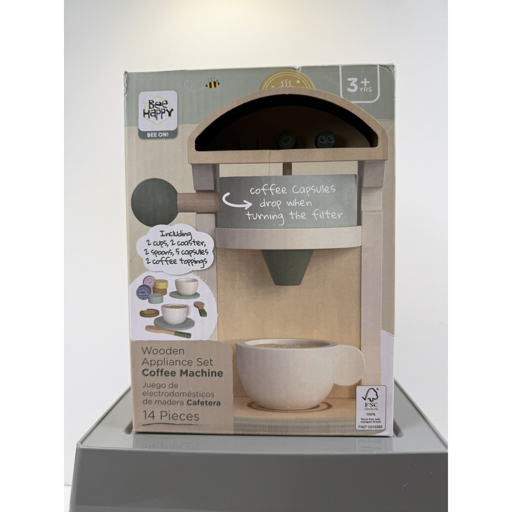 Bee Happy Coffee Espresso Machine Wooden Childrens Playset 14 Piece Toy NEW